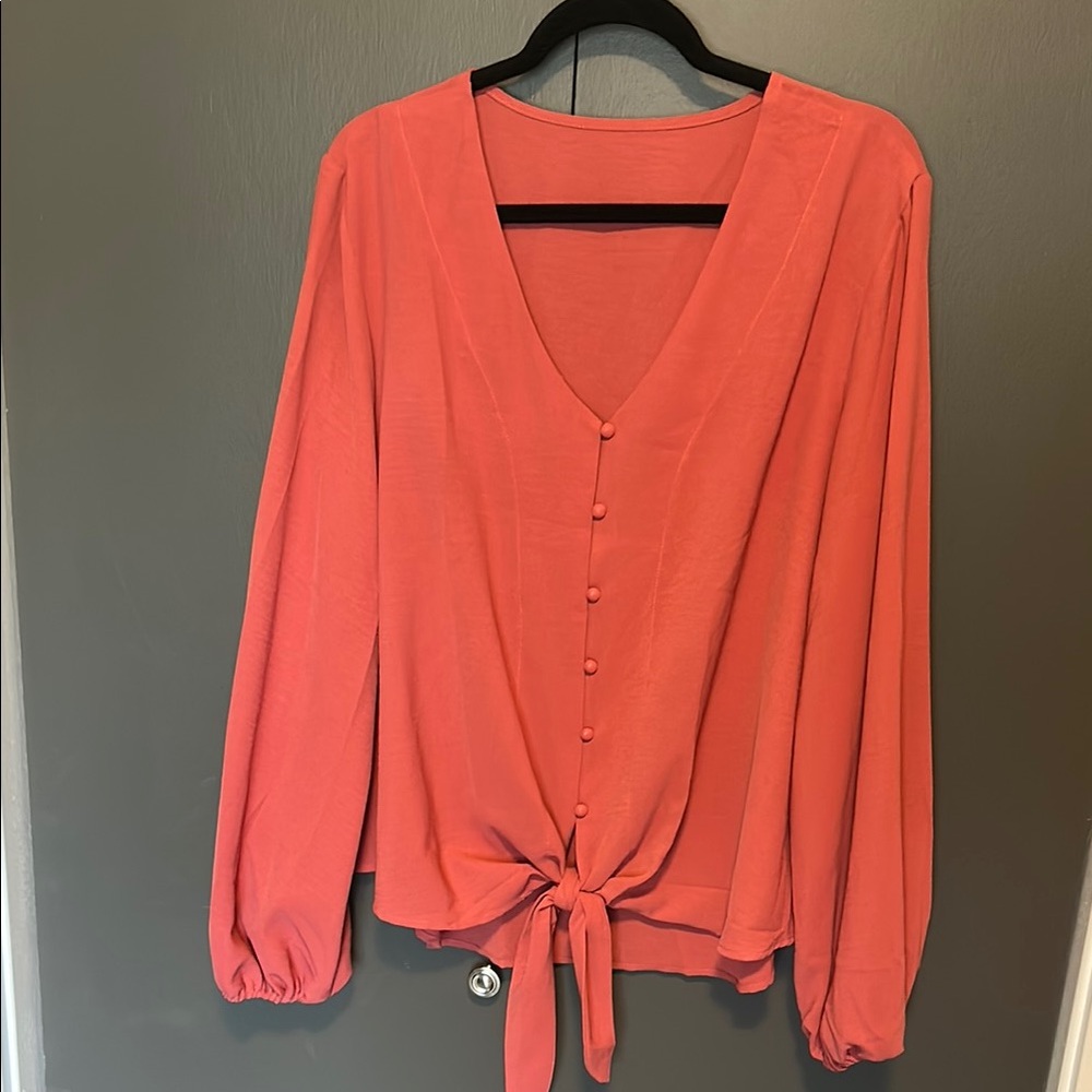 Women's Coral Button-Down Blouse